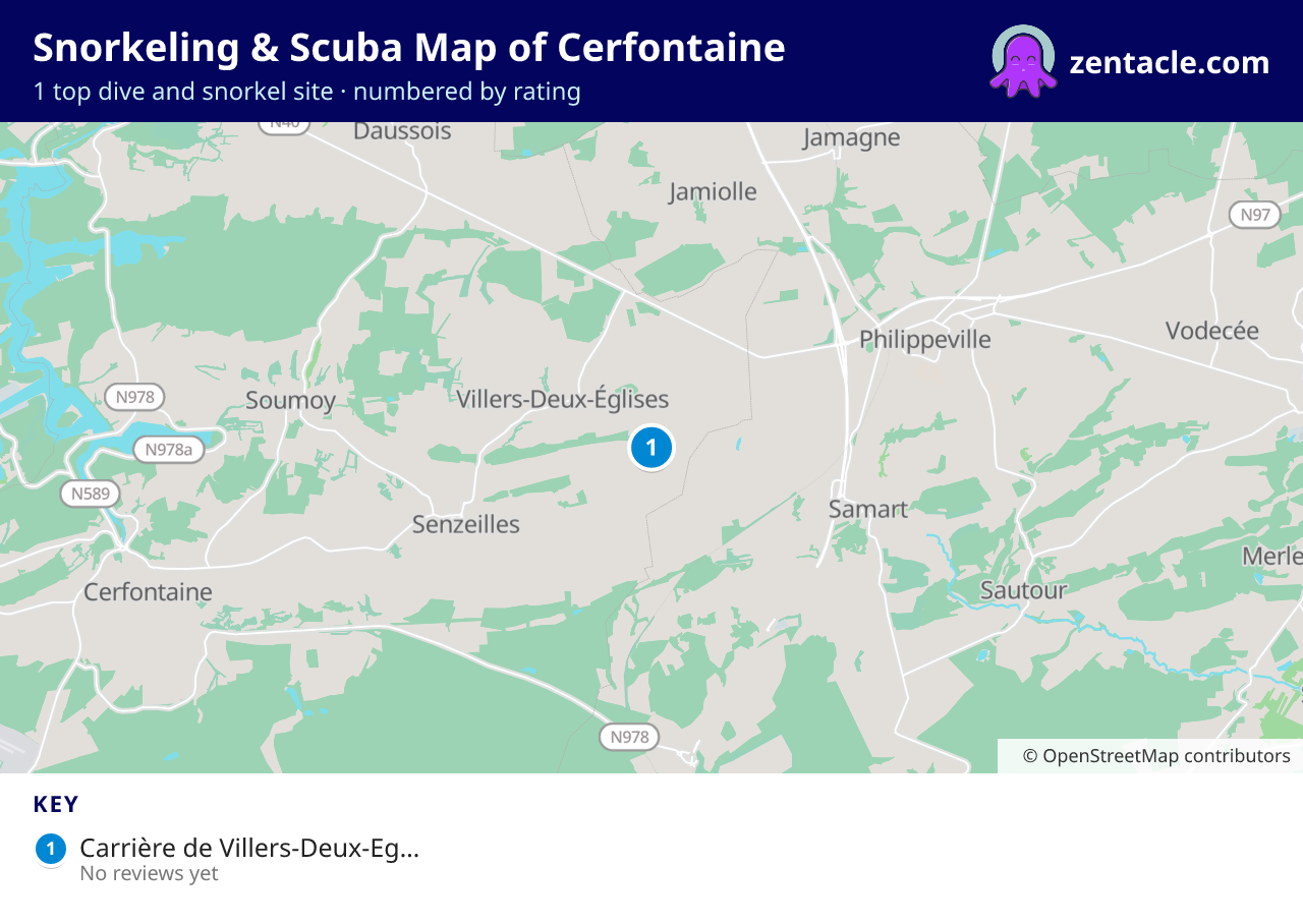 Snorkeling & Scuba Map of Cerfontaine: numbered map of the top 1 dive and snorkel sites, with ratings