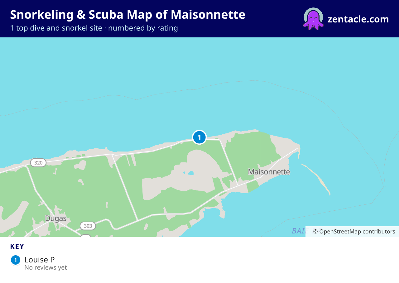 Snorkeling & Scuba Map of Maisonnette: numbered map of the top 1 dive and snorkel sites, with ratings