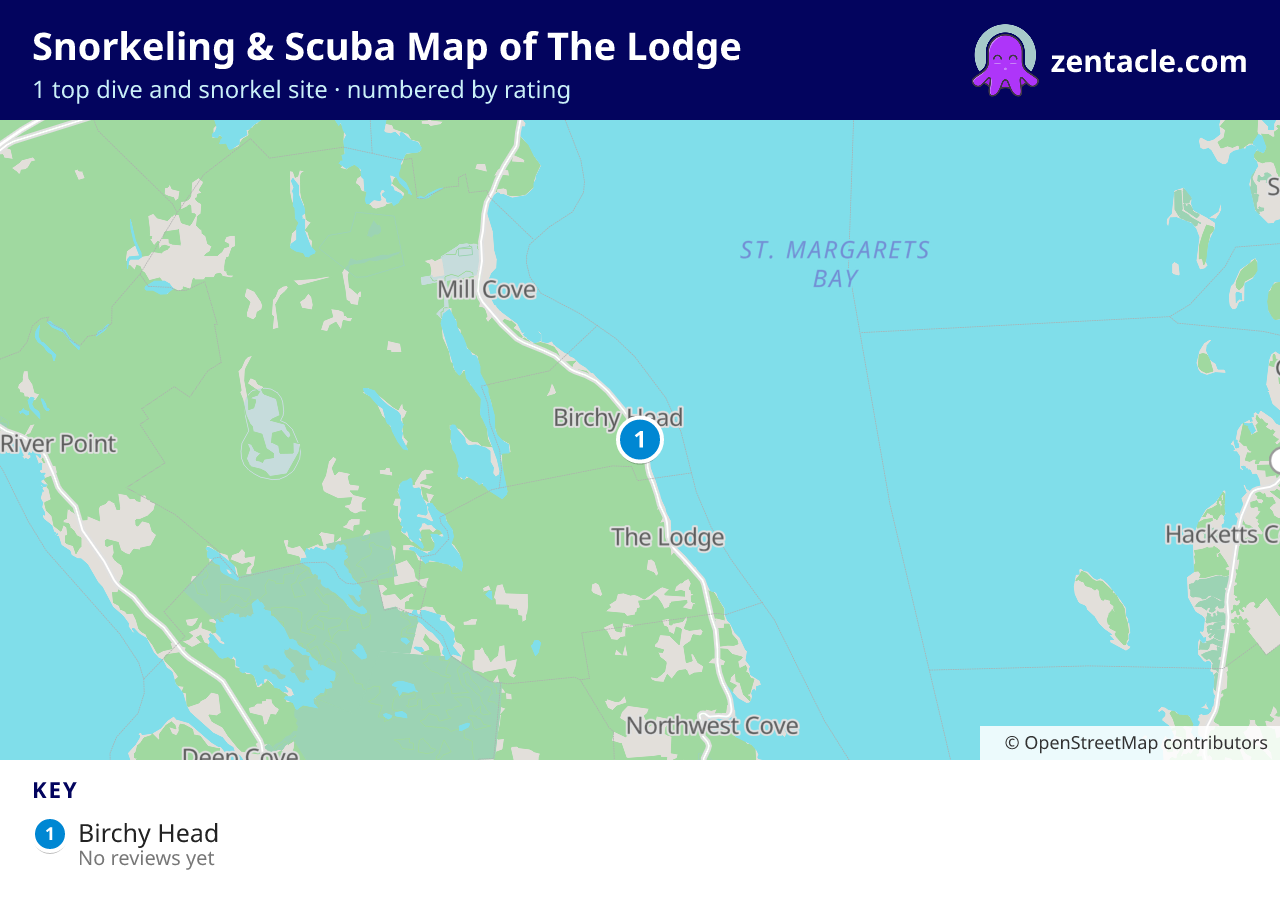 Snorkeling & Scuba Map of The Lodge: numbered map of the top 1 dive and snorkel sites, with ratings