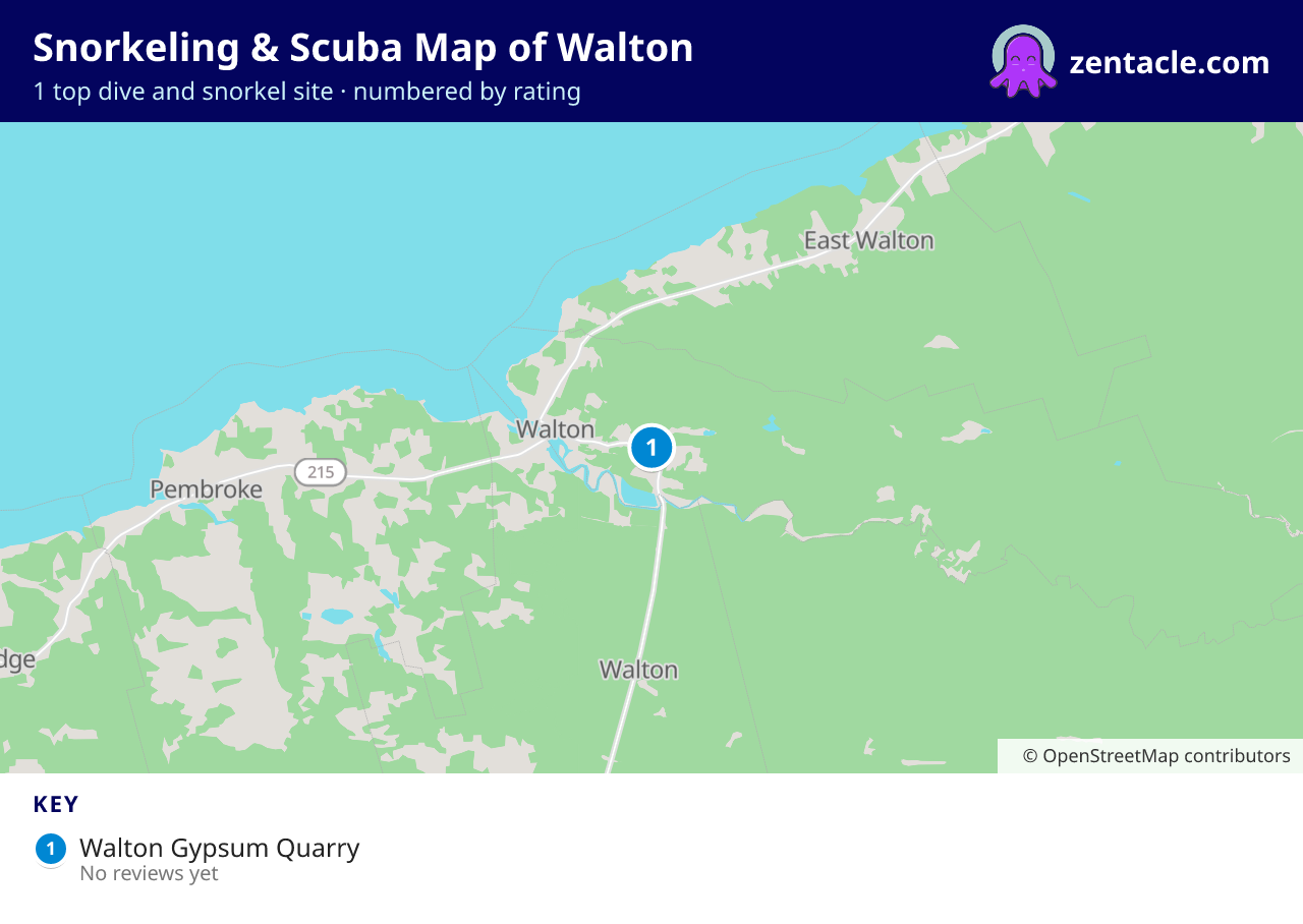 Snorkeling & Scuba Map of Walton: numbered map of the top 1 dive and snorkel sites, with ratings
