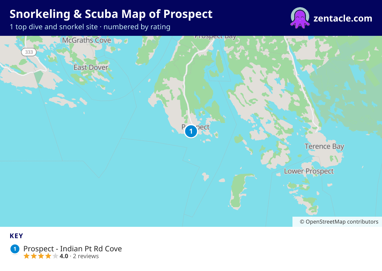 Snorkeling & Scuba Map of Prospect: numbered map of the top 1 dive and snorkel sites, with ratings