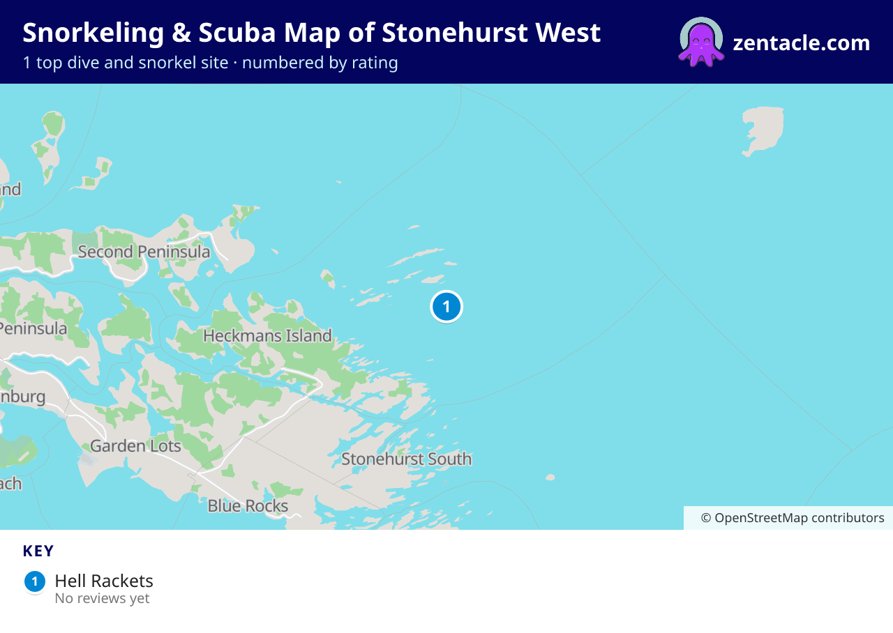 Snorkeling & Scuba Map of Stonehurst West: numbered map of the top 1 dive and snorkel sites, with ratings
