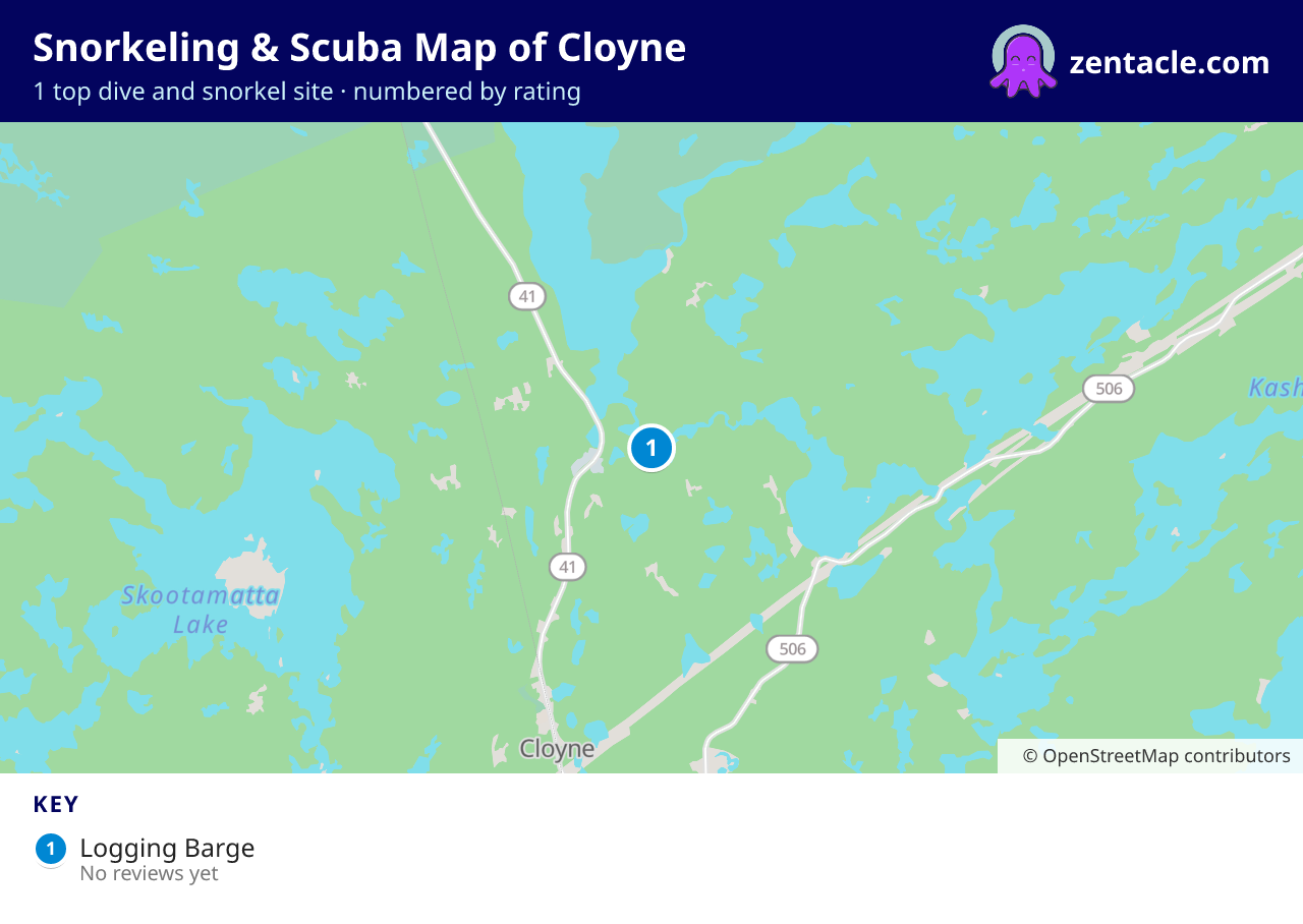 Snorkeling & Scuba Map of Cloyne: numbered map of the top 1 dive and snorkel sites, with ratings