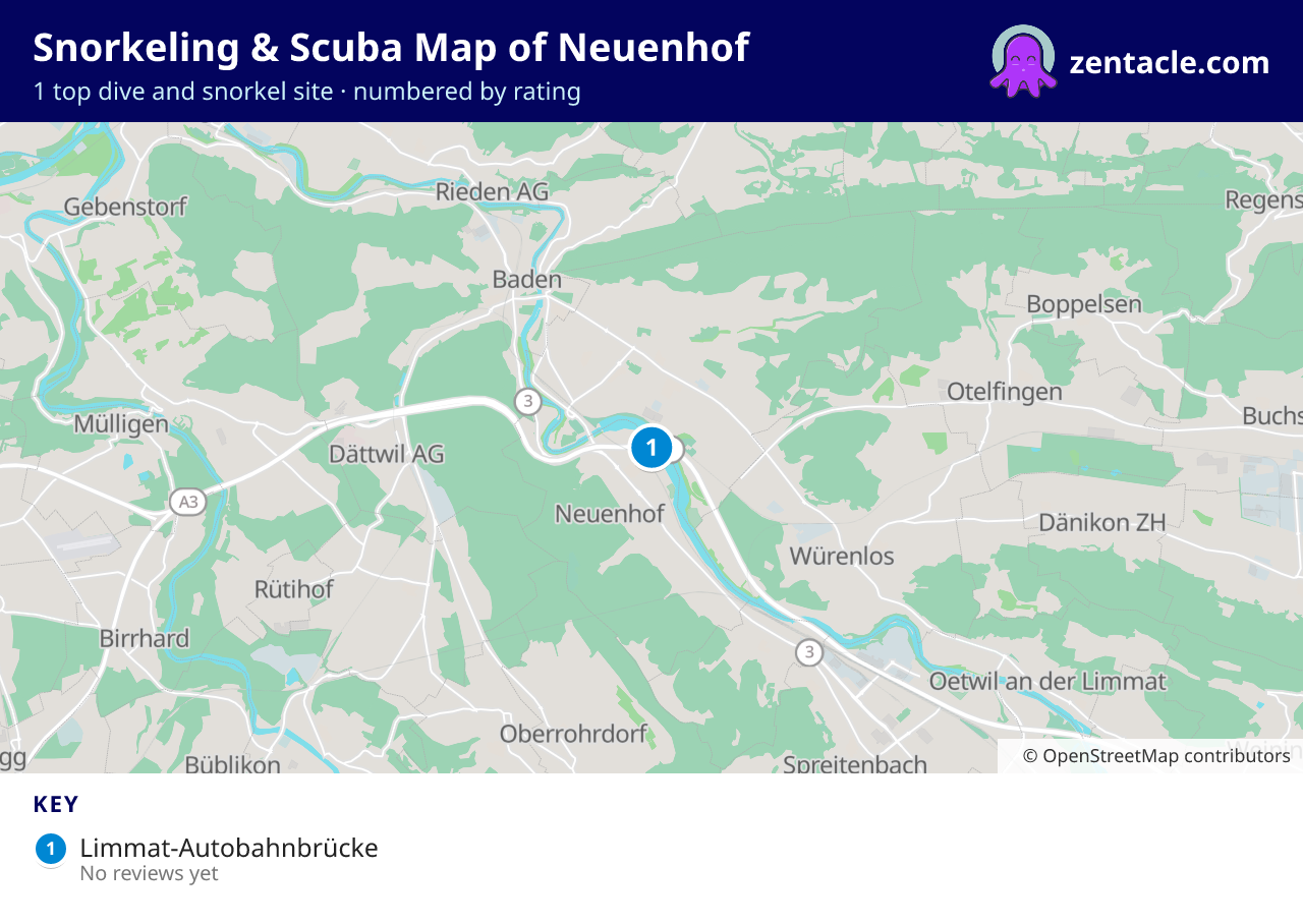 Snorkeling & Scuba Map of Neuenhof: numbered map of the top 1 dive and snorkel sites, with ratings