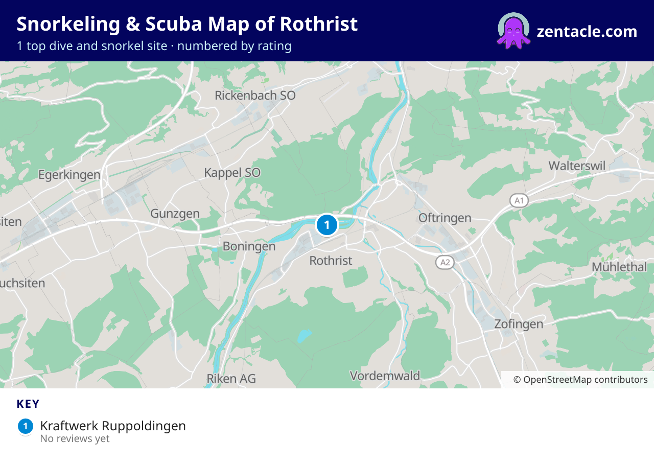 Snorkeling & Scuba Map of Rothrist: numbered map of the top 1 dive and snorkel sites, with ratings
