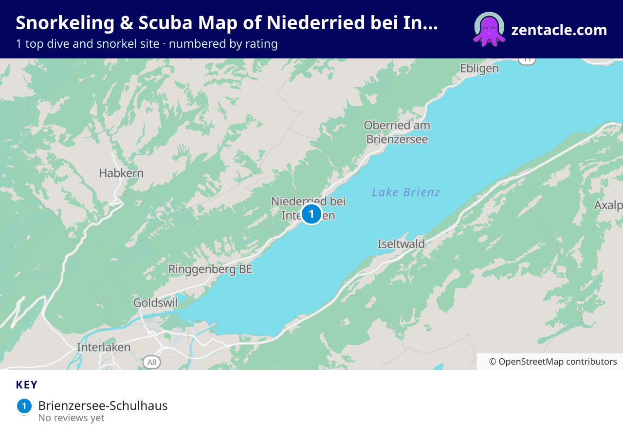 Snorkeling & Scuba Map of Niederried bei Interlaken: numbered map of the top 1 dive and snorkel sites, with ratings