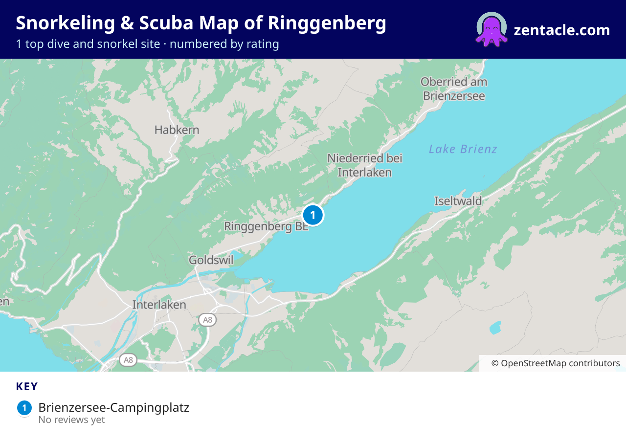 Snorkeling & Scuba Map of Ringgenberg: numbered map of the top 1 dive and snorkel sites, with ratings