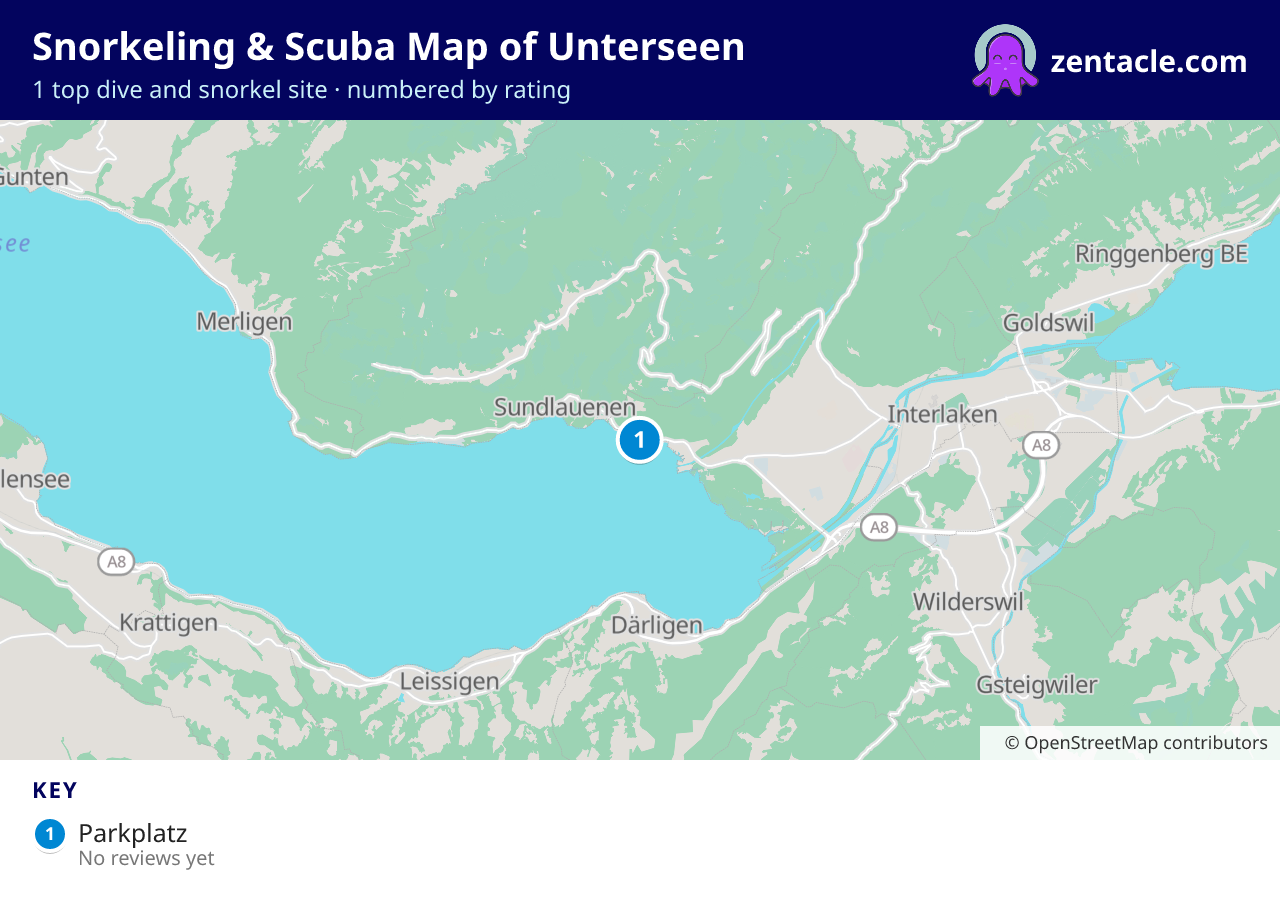 Snorkeling & Scuba Map of Unterseen: numbered map of the top 1 dive and snorkel sites, with ratings