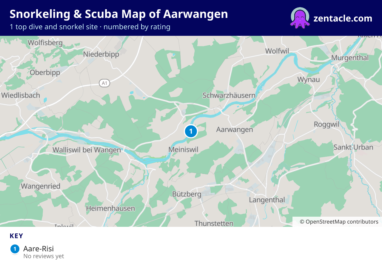 Snorkeling & Scuba Map of Aarwangen: numbered map of the top 1 dive and snorkel sites, with ratings