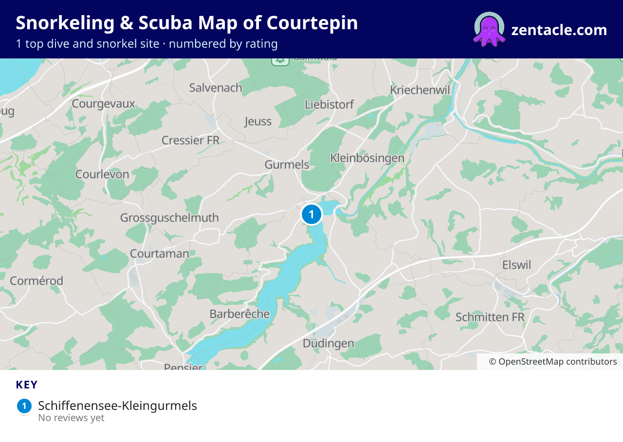 Snorkeling & Scuba Map of Courtepin: numbered map of the top 1 dive and snorkel sites, with ratings