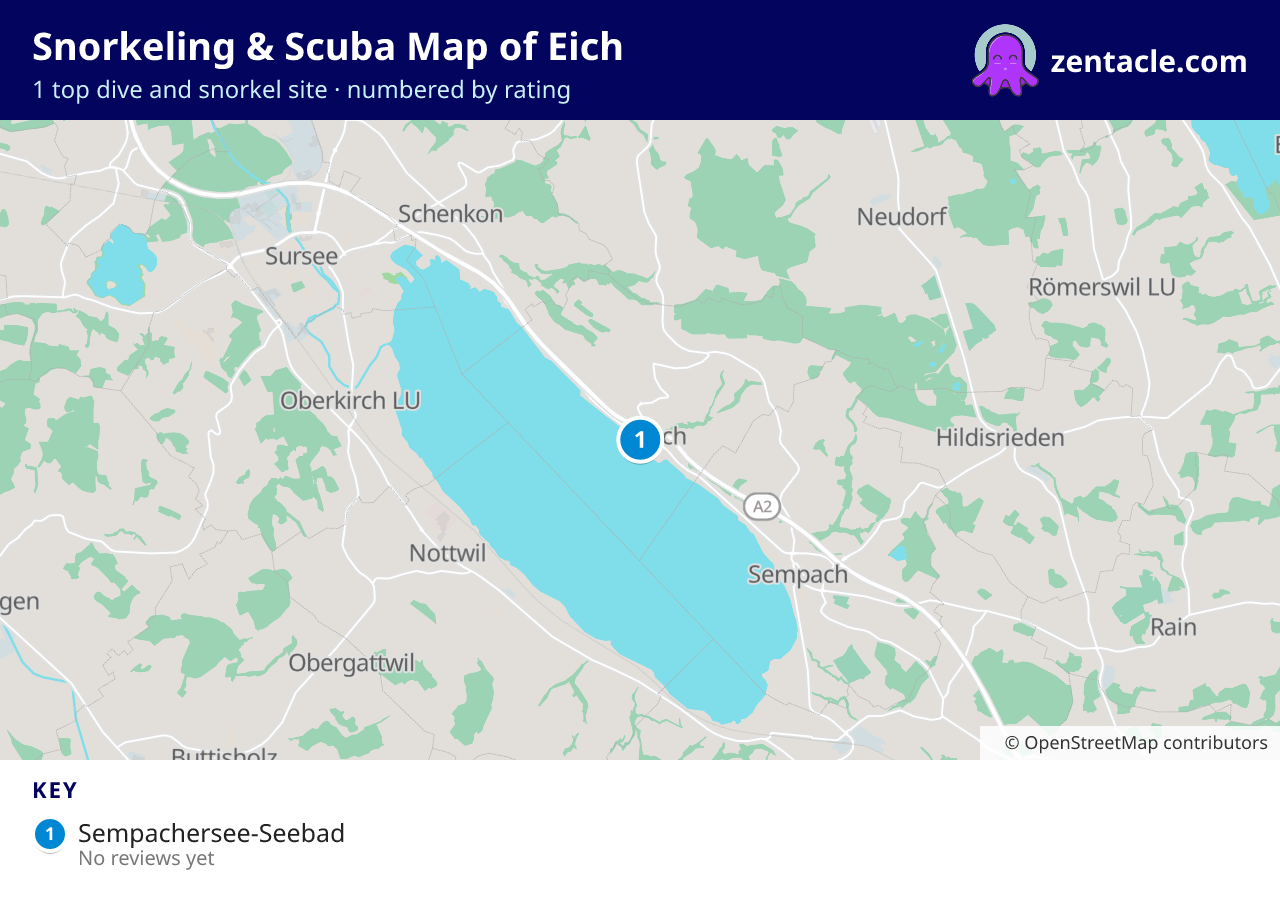Snorkeling & Scuba Map of Eich: numbered map of the top 1 dive and snorkel sites, with ratings