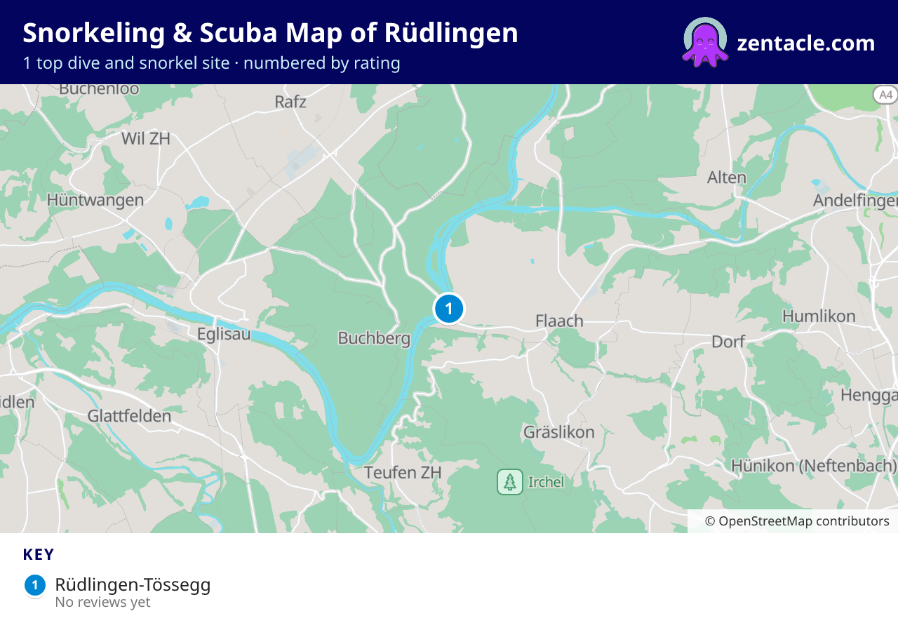 Snorkeling & Scuba Map of Rüdlingen: numbered map of the top 1 dive and snorkel sites, with ratings