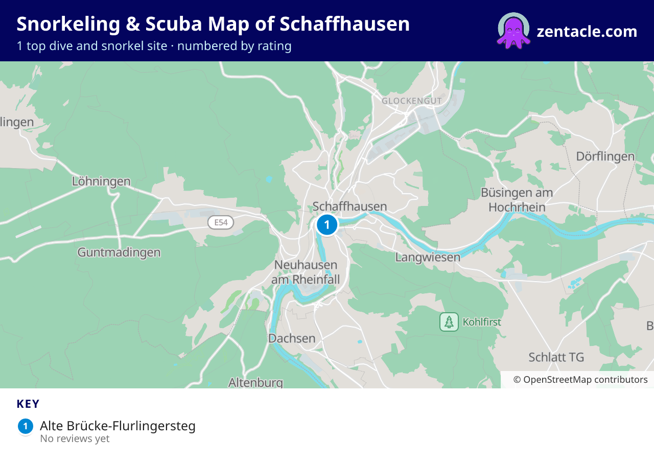 Snorkeling & Scuba Map of Schaffhausen: numbered map of the top 1 dive and snorkel sites, with ratings