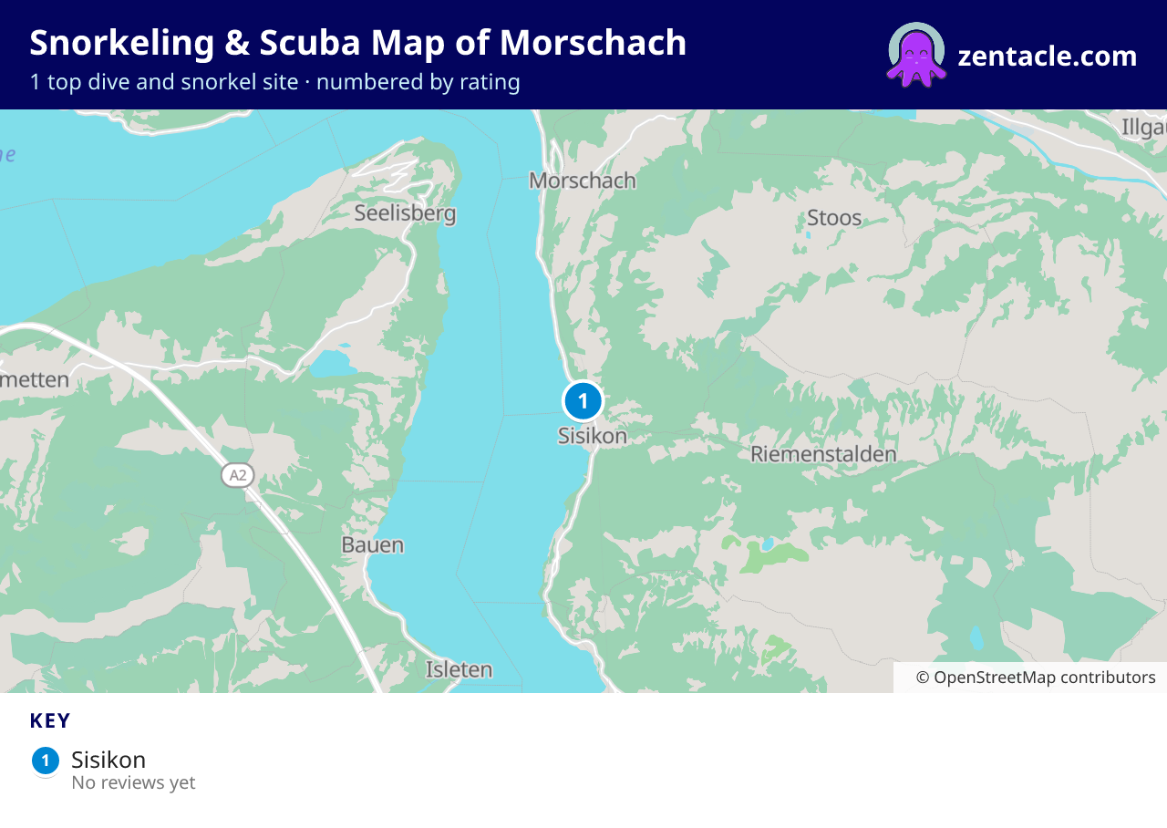 Snorkeling & Scuba Map of Morschach: numbered map of the top 1 dive and snorkel sites, with ratings