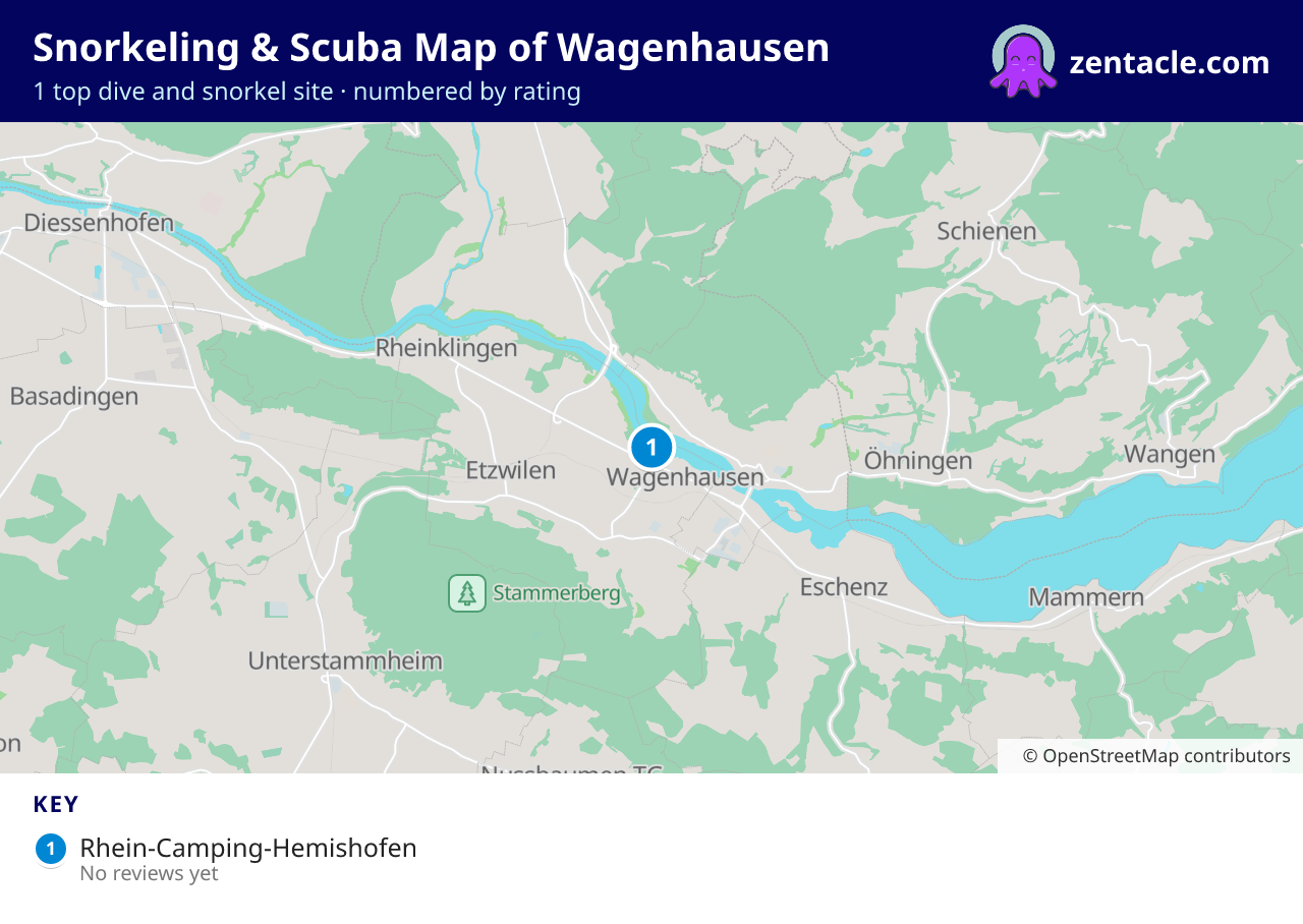Snorkeling & Scuba Map of Wagenhausen: numbered map of the top 1 dive and snorkel sites, with ratings