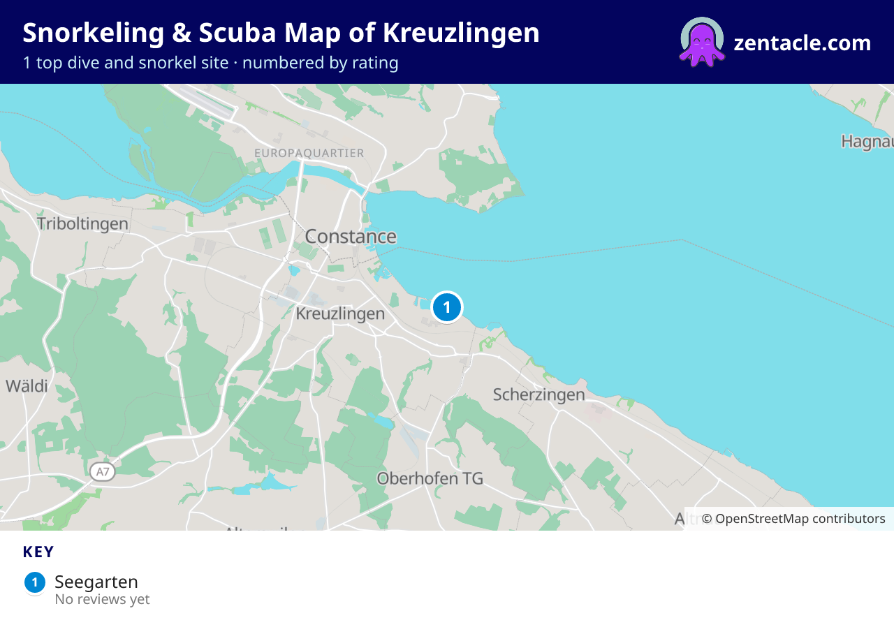 Snorkeling & Scuba Map of Kreuzlingen: numbered map of the top 1 dive and snorkel sites, with ratings