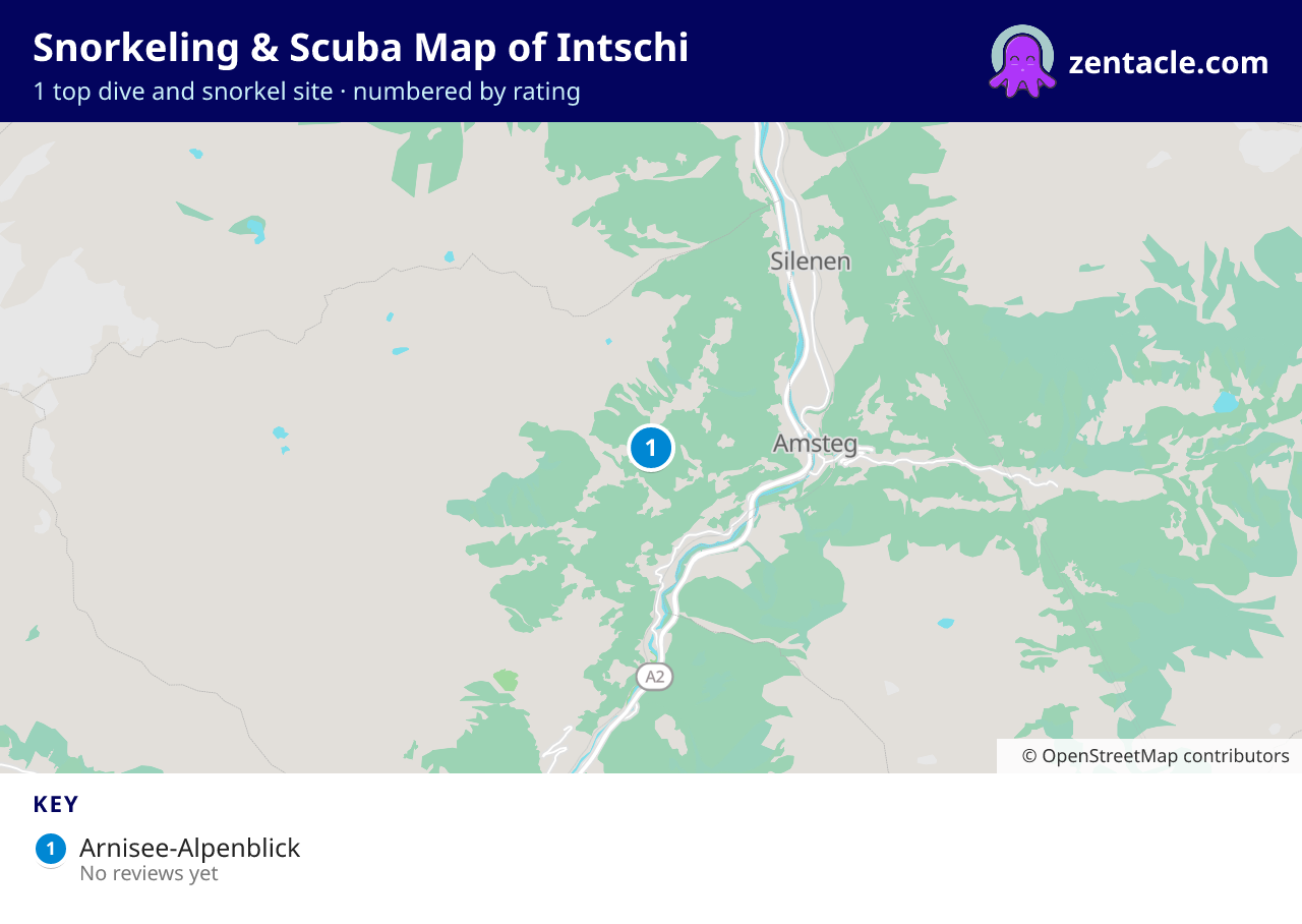 Snorkeling & Scuba Map of Intschi: numbered map of the top 1 dive and snorkel sites, with ratings