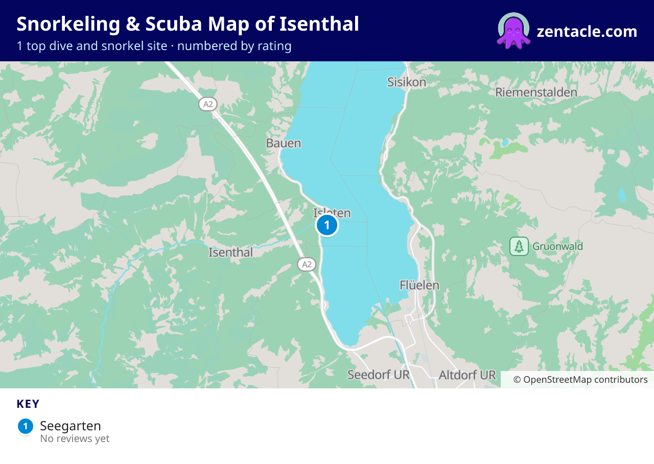Snorkeling & Scuba Map of Isenthal: numbered map of the top 1 dive and snorkel sites, with ratings