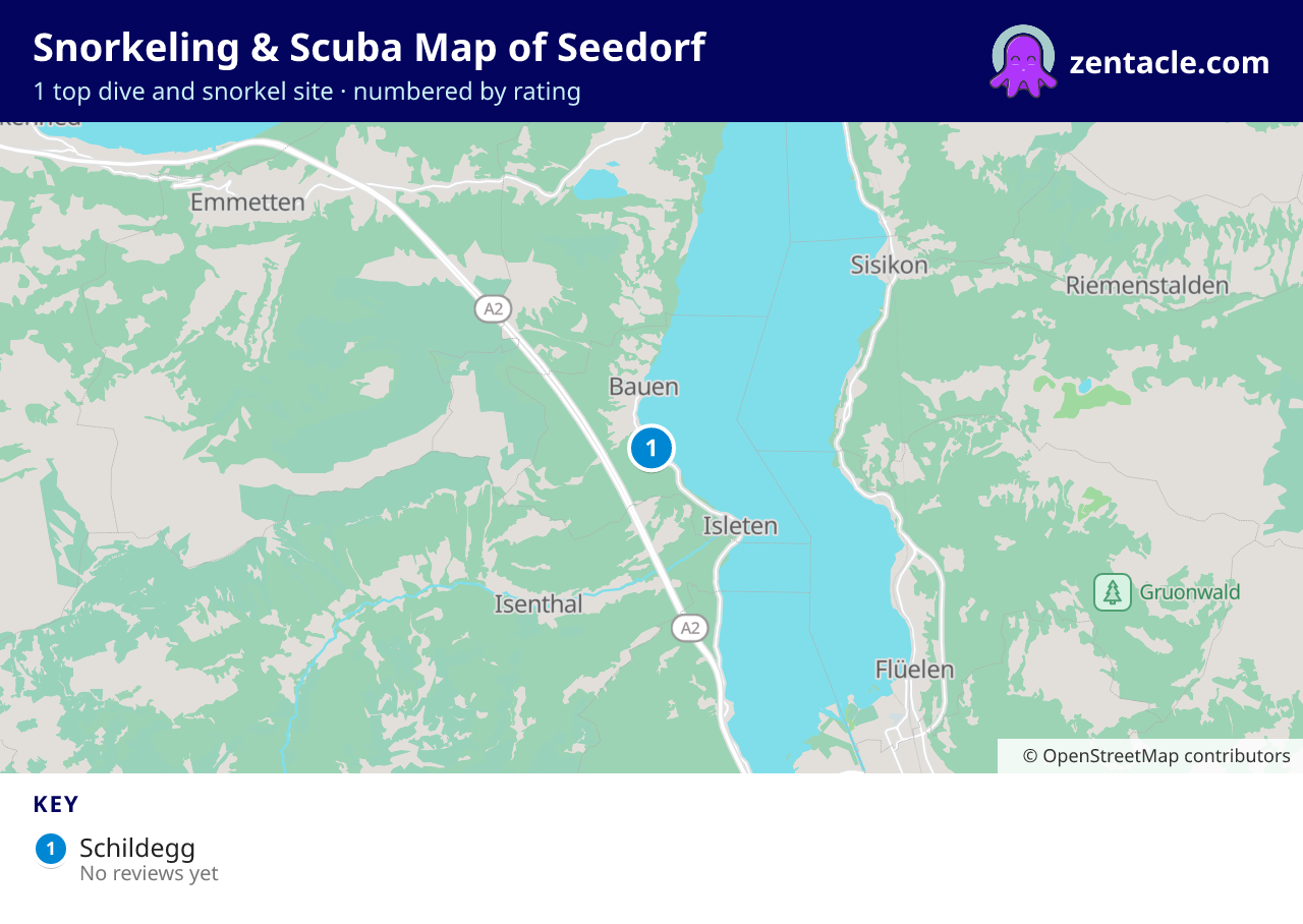 Snorkeling & Scuba Map of Seedorf: numbered map of the top 1 dive and snorkel sites, with ratings