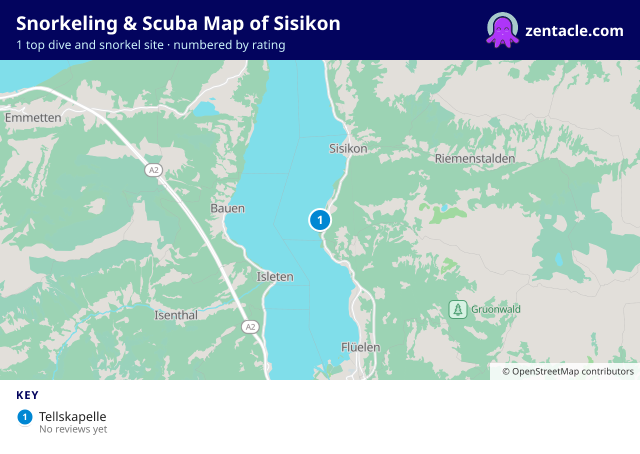 Snorkeling & Scuba Map of Sisikon: numbered map of the top 1 dive and snorkel sites, with ratings