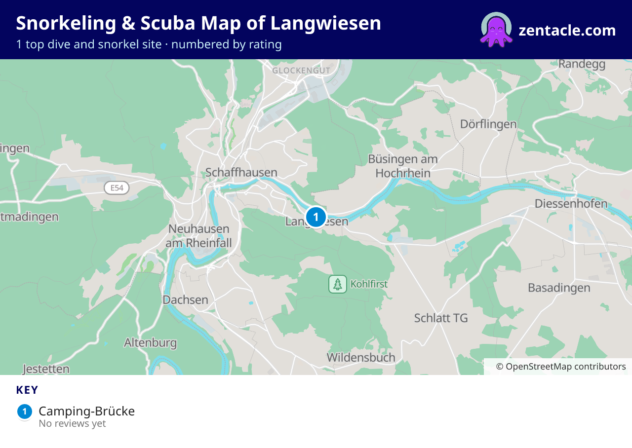 Snorkeling & Scuba Map of Langwiesen: numbered map of the top 1 dive and snorkel sites, with ratings