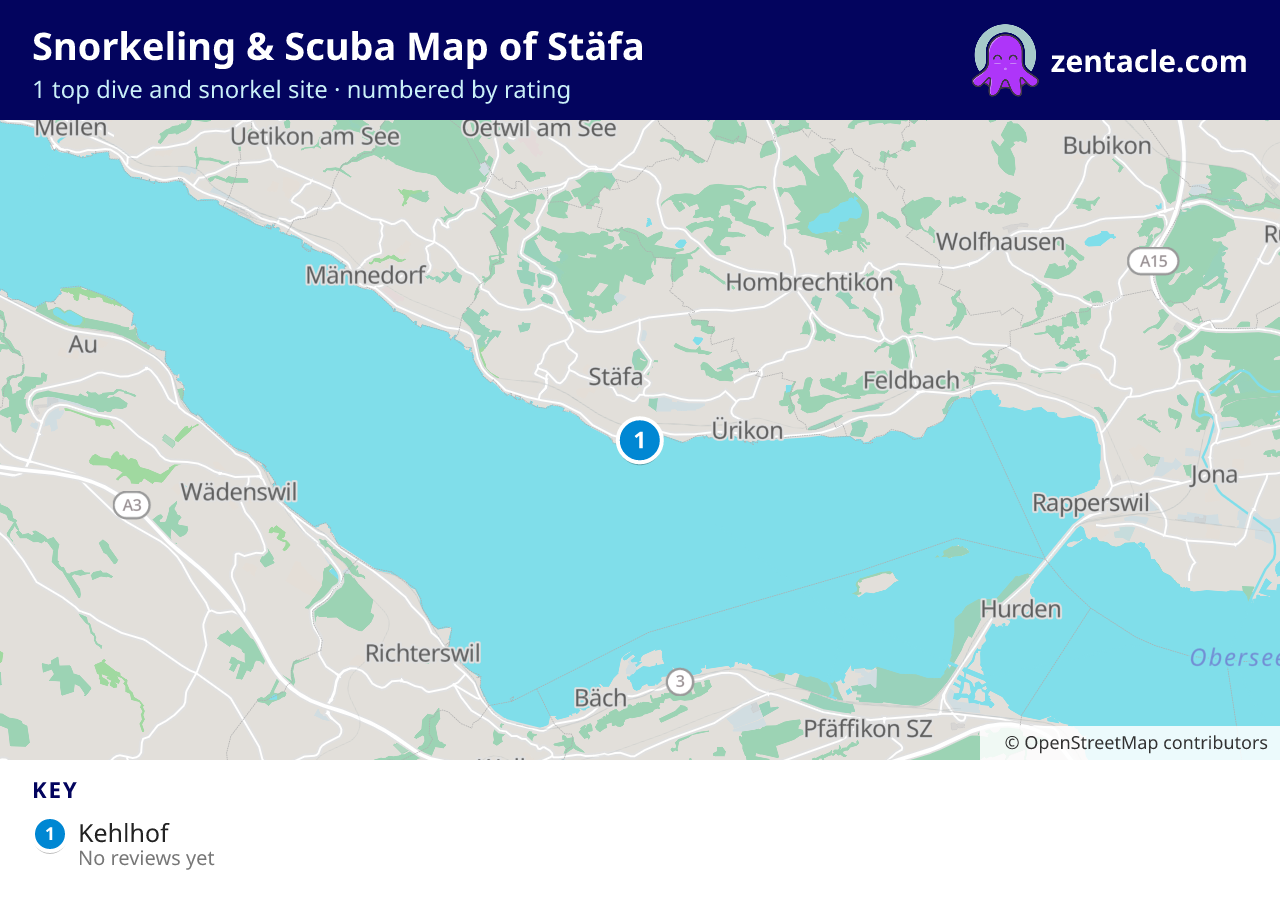 Snorkeling & Scuba Map of Stäfa: numbered map of the top 1 dive and snorkel sites, with ratings