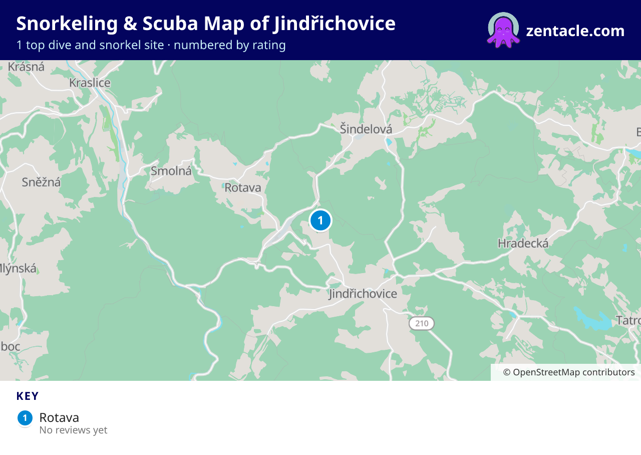 Snorkeling & Scuba Map of Jindřichovice: numbered map of the top 1 dive and snorkel sites, with ratings
