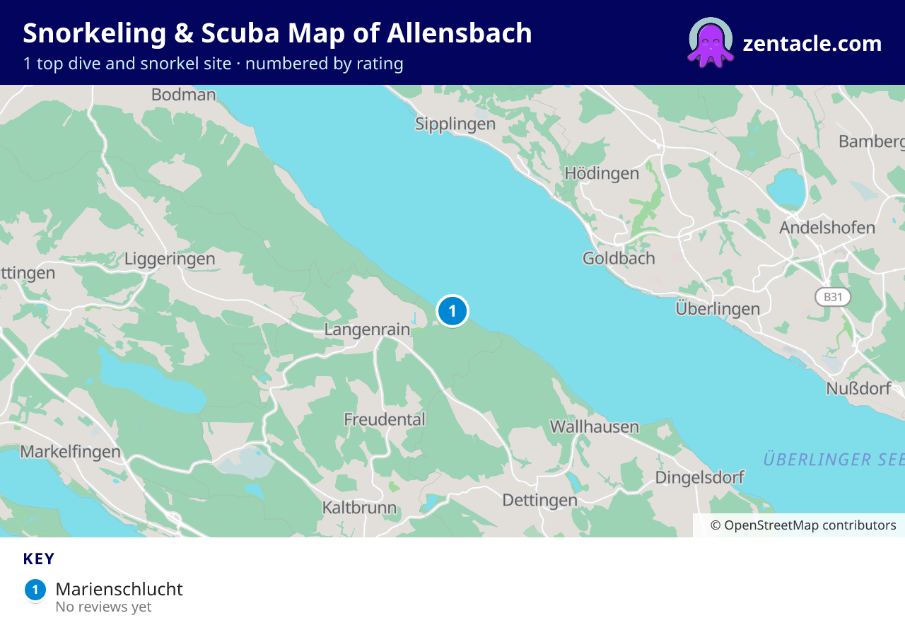 Snorkeling & Scuba Map of Allensbach: numbered map of the top 1 dive and snorkel sites, with ratings