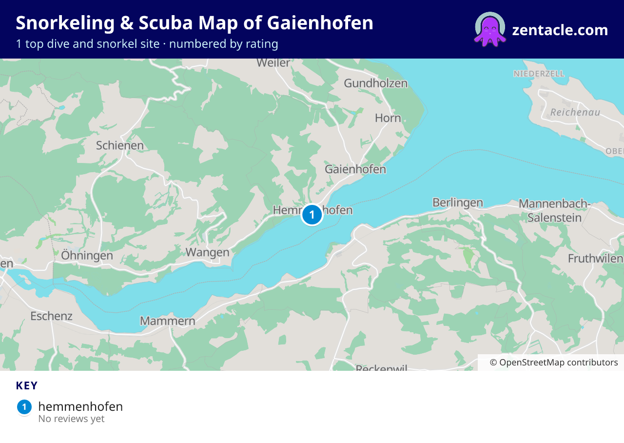 Snorkeling & Scuba Map of Gaienhofen: numbered map of the top 1 dive and snorkel sites, with ratings