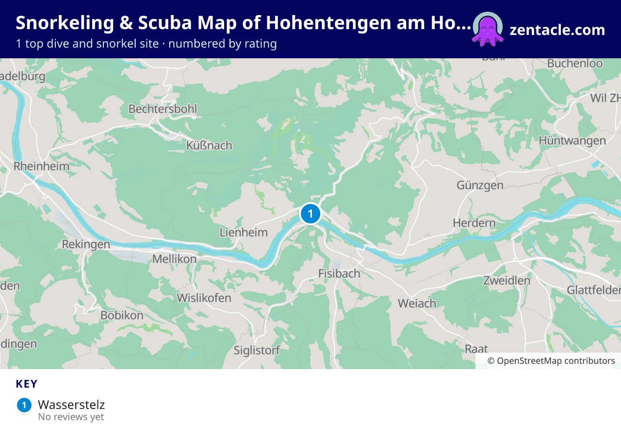 Snorkeling & Scuba Map of Hohentengen am Hochrhein: numbered map of the top 1 dive and snorkel sites, with ratings