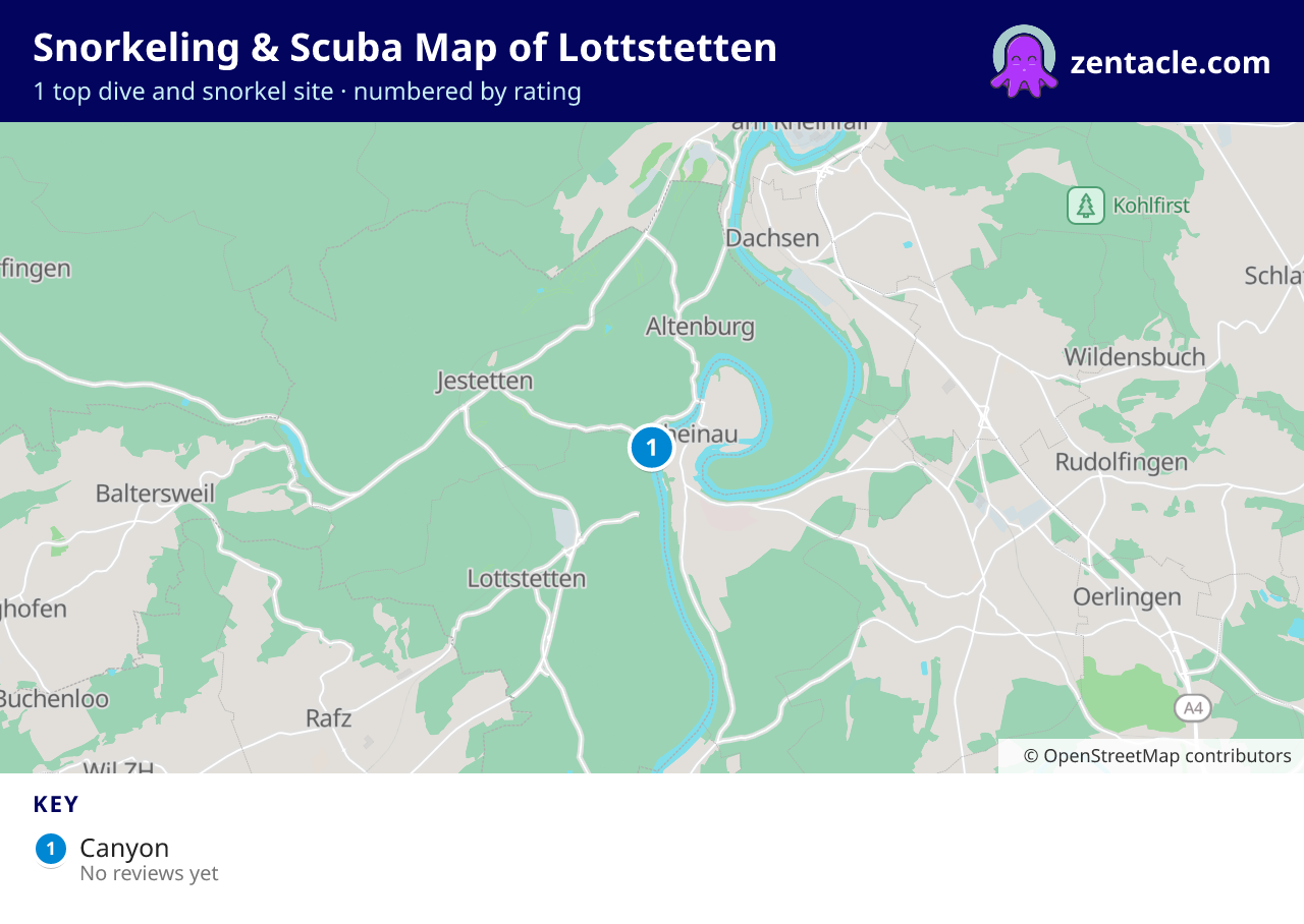 Snorkeling & Scuba Map of Lottstetten: numbered map of the top 1 dive and snorkel sites, with ratings