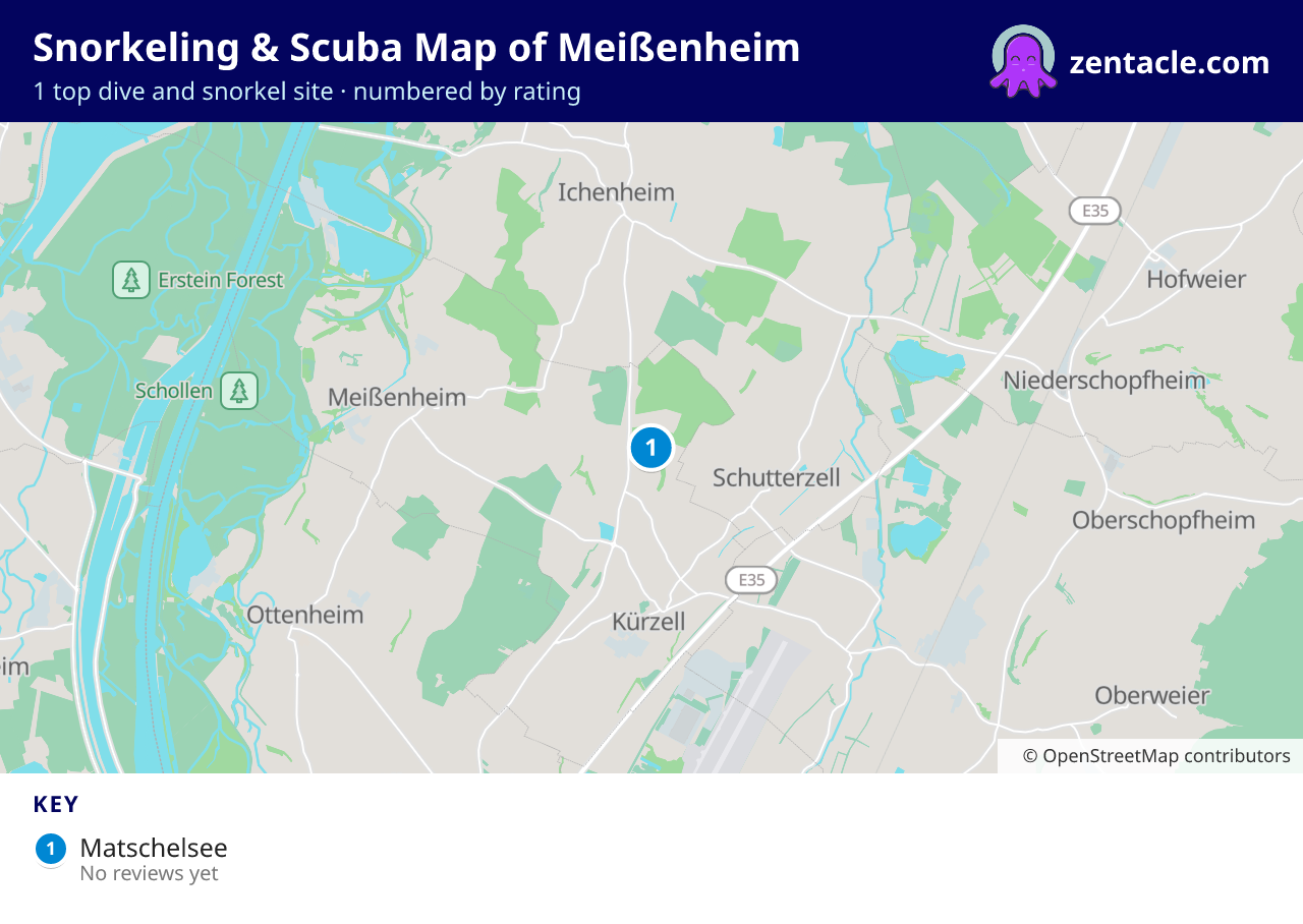Snorkeling & Scuba Map of Meißenheim: numbered map of the top 1 dive and snorkel sites, with ratings