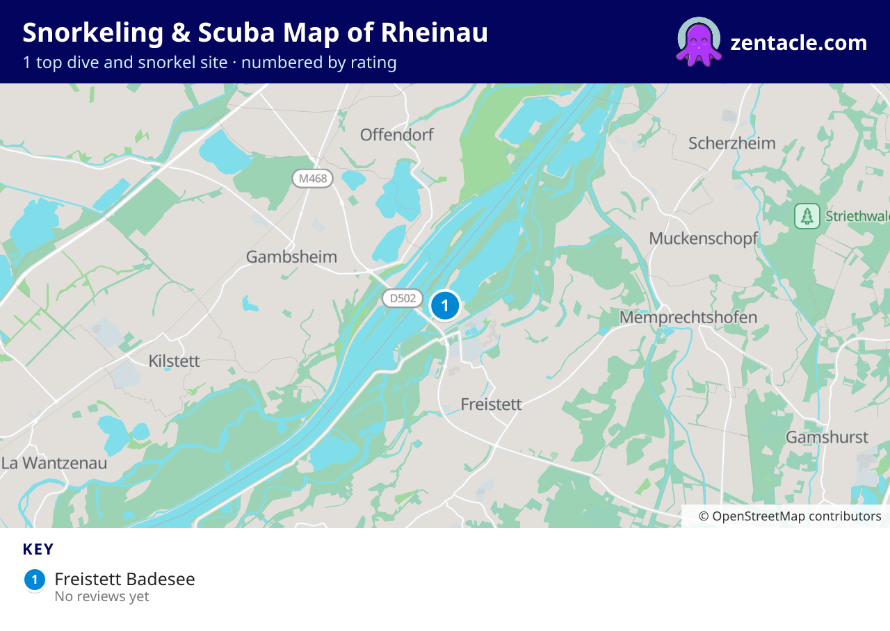 Snorkeling & Scuba Map of Rheinau: numbered map of the top 1 dive and snorkel sites, with ratings