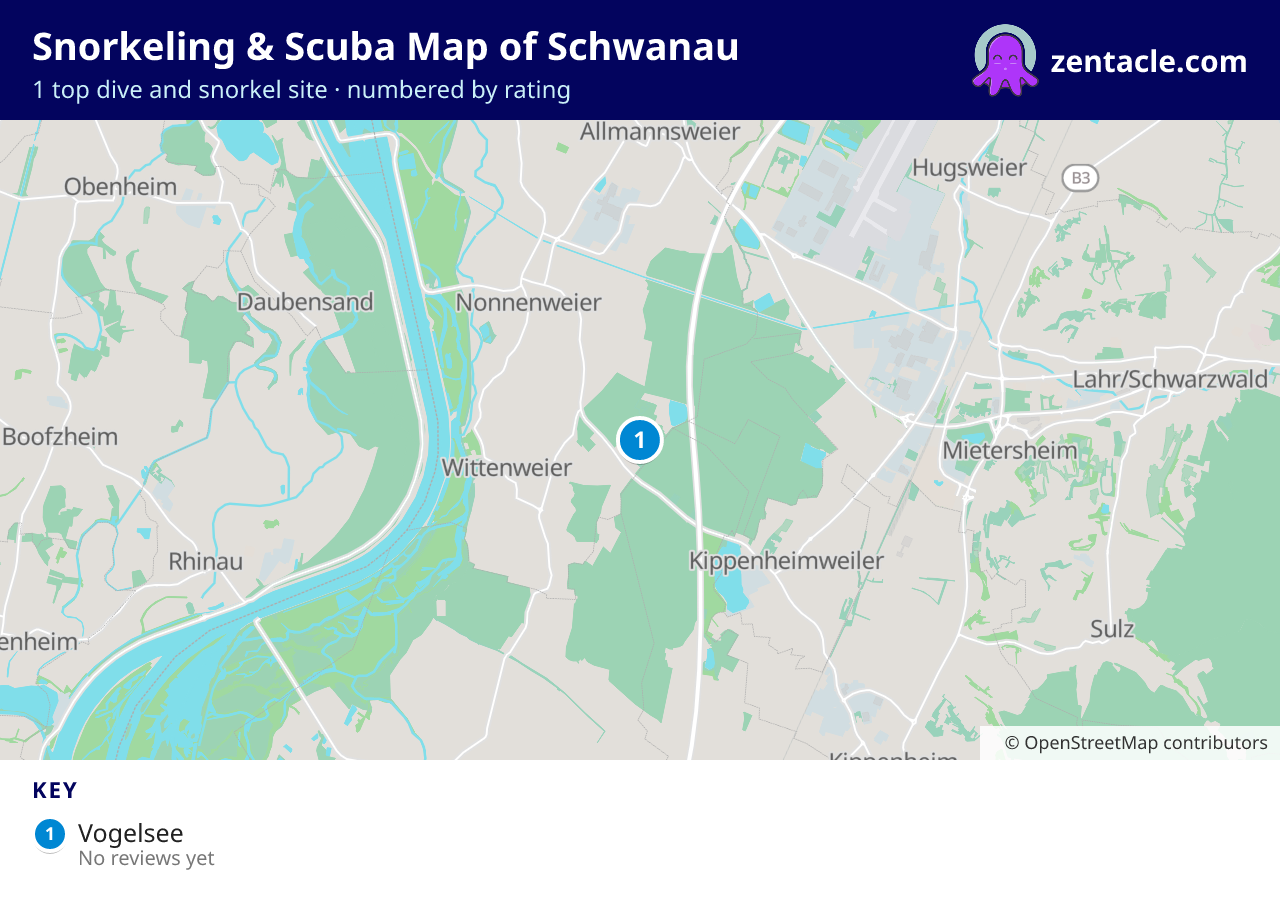 Snorkeling & Scuba Map of Schwanau: numbered map of the top 1 dive and snorkel sites, with ratings