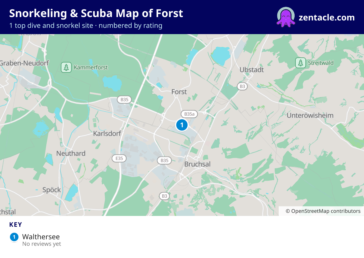Snorkeling & Scuba Map of Forst: numbered map of the top 1 dive and snorkel sites, with ratings