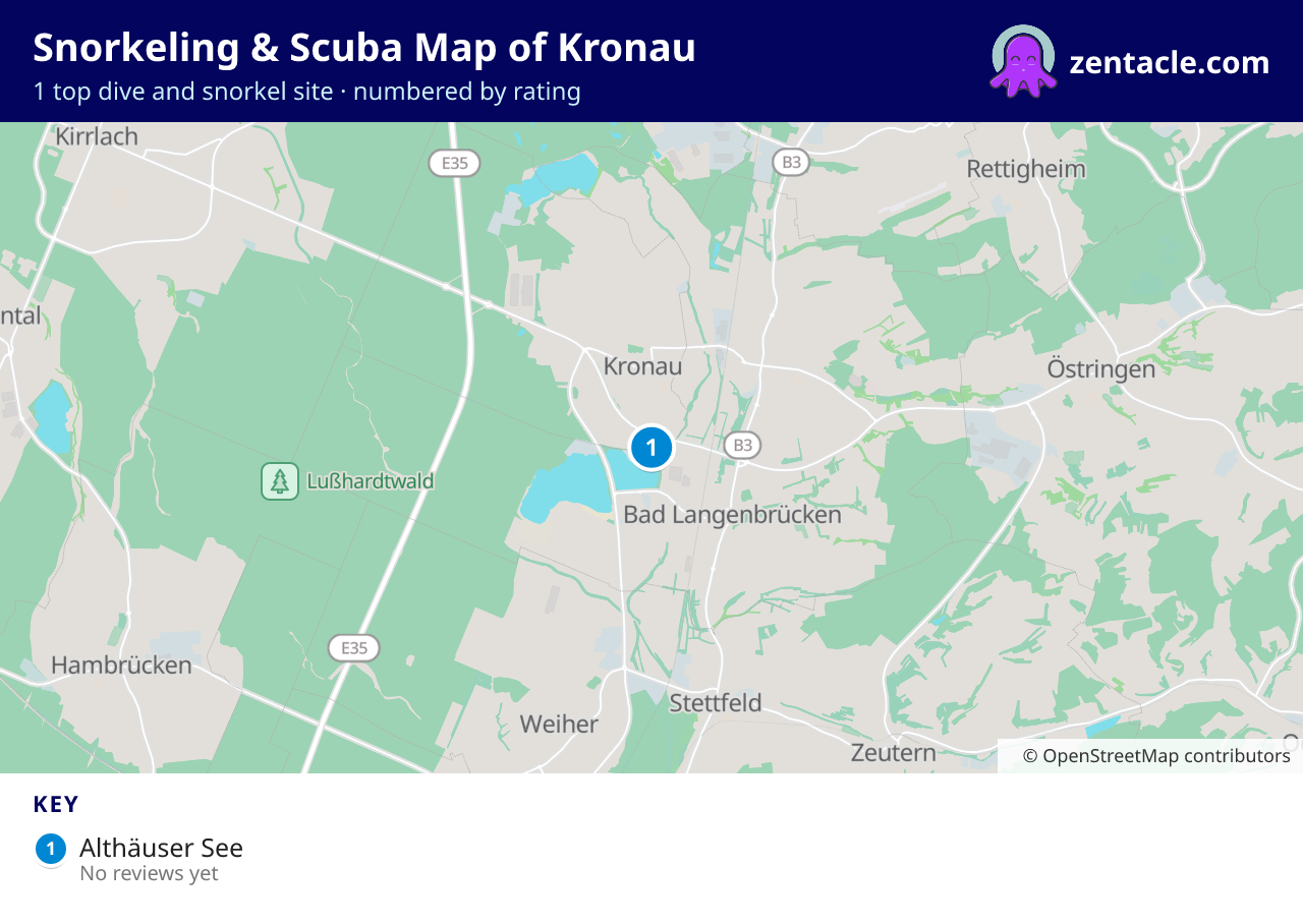 Snorkeling & Scuba Map of Kronau: numbered map of the top 1 dive and snorkel sites, with ratings