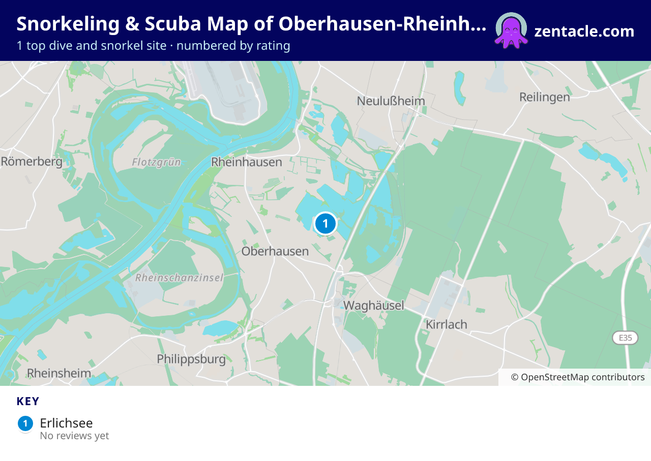 Snorkeling & Scuba Map of Oberhausen-Rheinhausen: numbered map of the top 1 dive and snorkel sites, with ratings