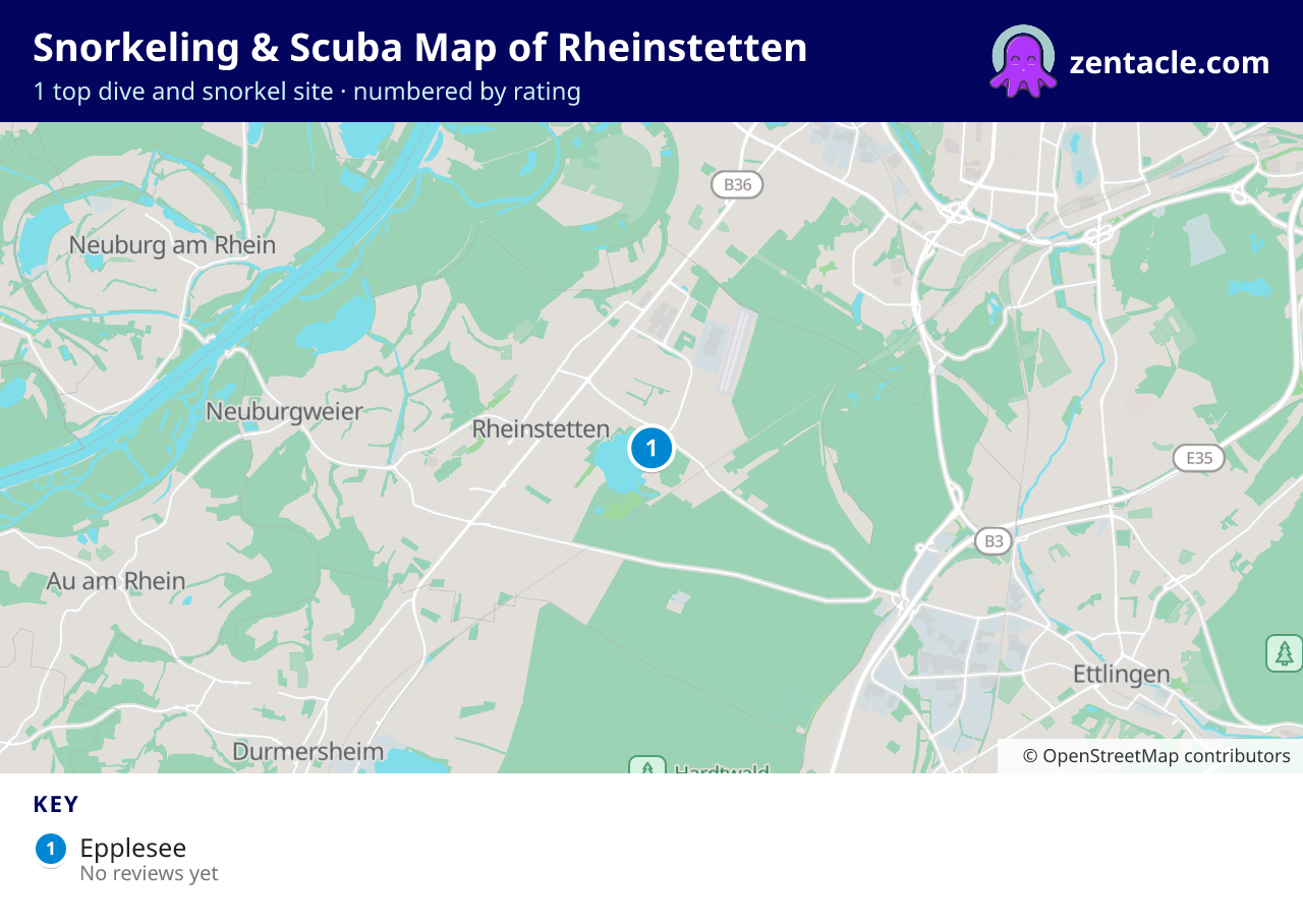 Snorkeling & Scuba Map of Rheinstetten: numbered map of the top 1 dive and snorkel sites, with ratings