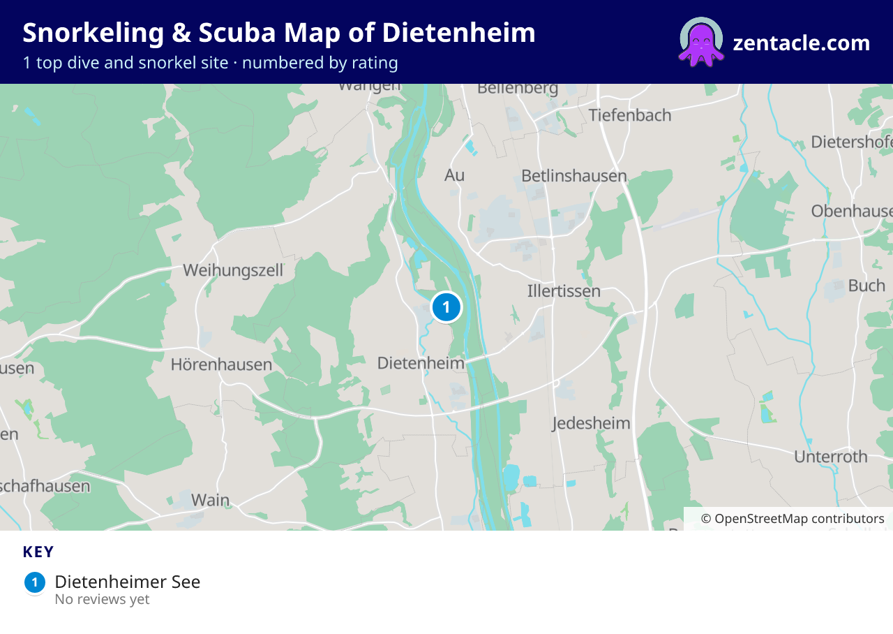 Snorkeling & Scuba Map of Dietenheim: numbered map of the top 1 dive and snorkel sites, with ratings