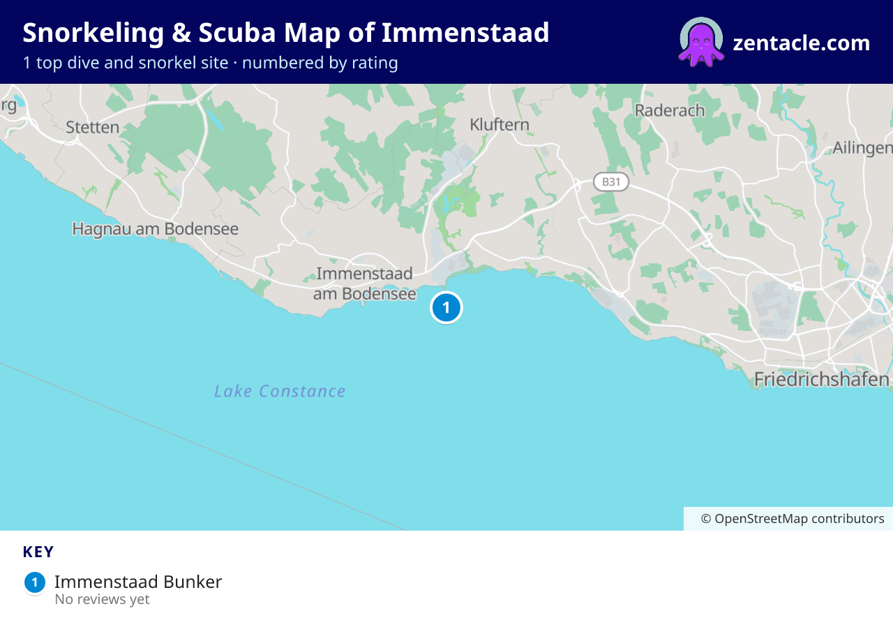 Snorkeling & Scuba Map of Immenstaad: numbered map of the top 1 dive and snorkel sites, with ratings
