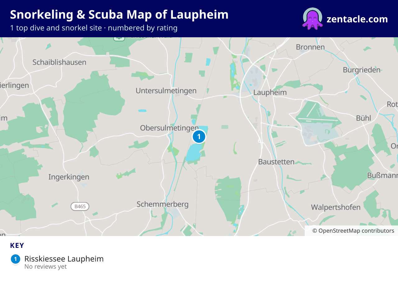 Snorkeling & Scuba Map of Laupheim: numbered map of the top 1 dive and snorkel sites, with ratings