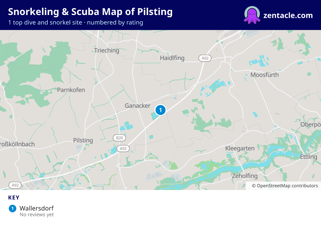 Snorkeling & Scuba Map of Pilsting: numbered map of the top 1 dive and snorkel sites, with ratings