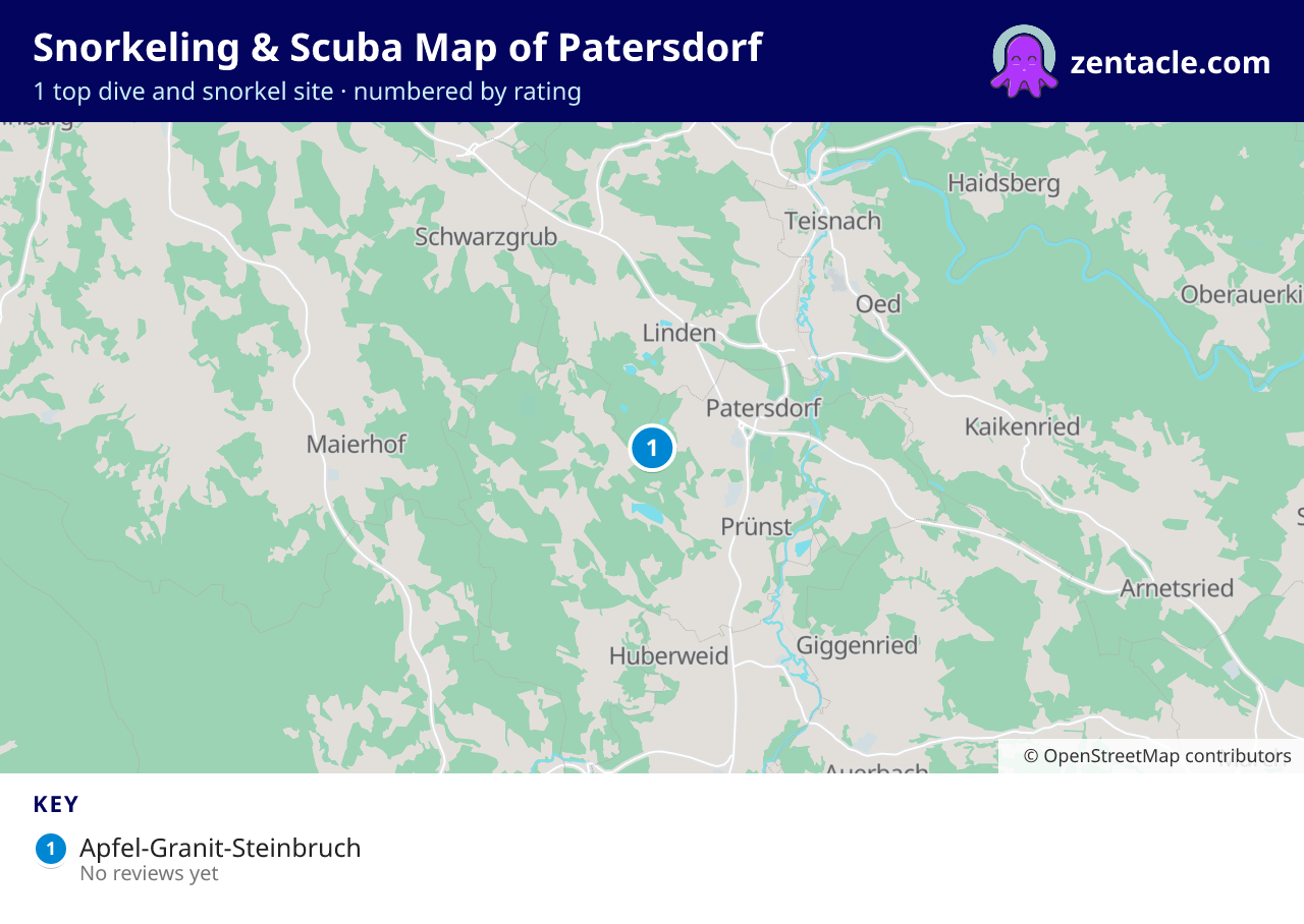 Snorkeling & Scuba Map of Patersdorf: numbered map of the top 1 dive and snorkel sites, with ratings