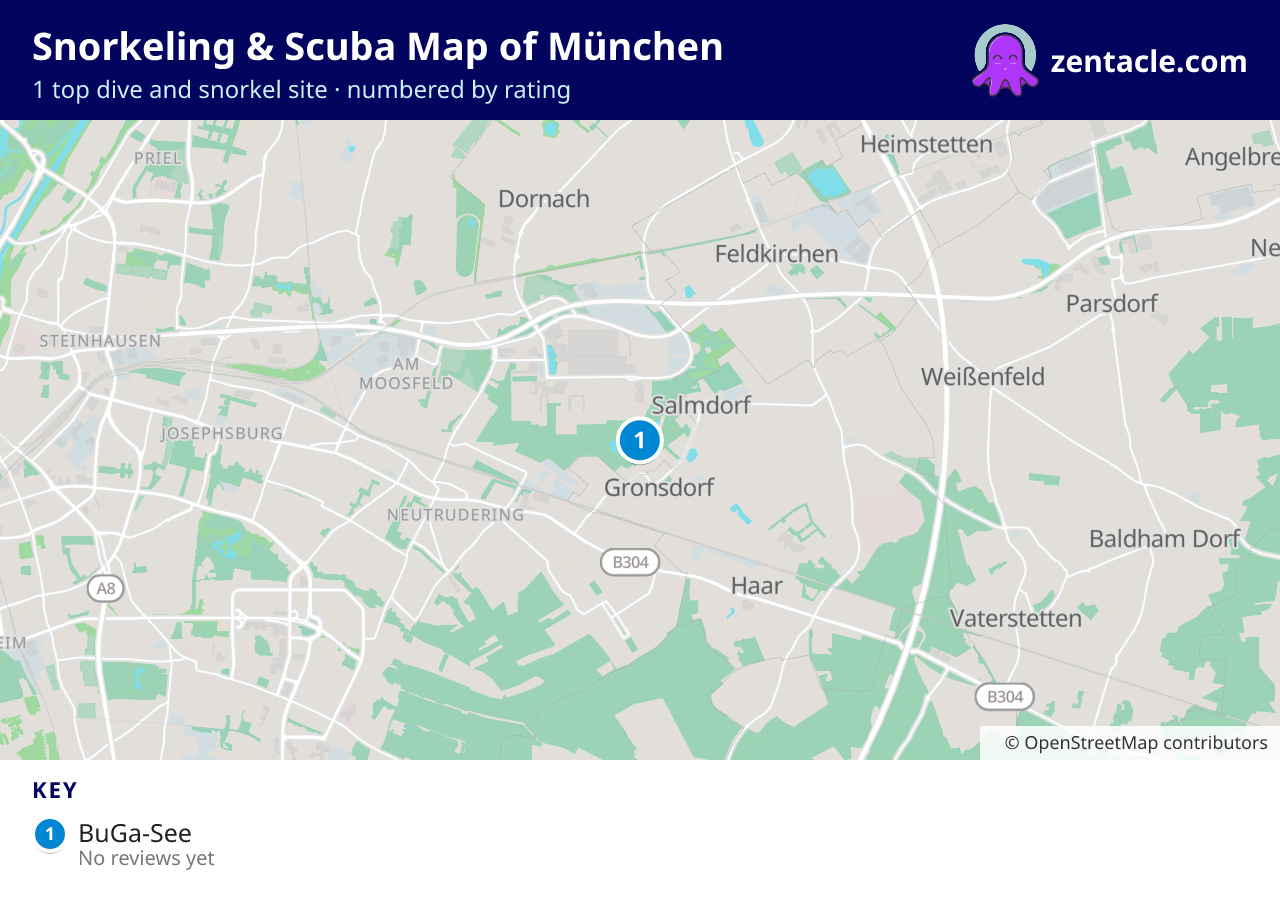 Snorkeling & Scuba Map of München: numbered map of the top 1 dive and snorkel sites, with ratings