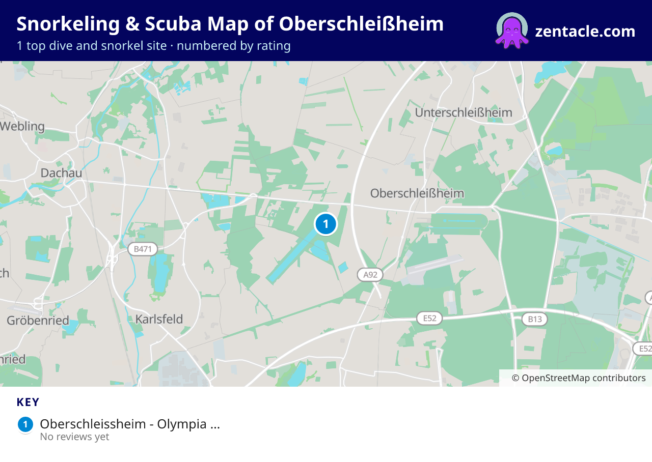 Snorkeling & Scuba Map of Oberschleißheim: numbered map of the top 1 dive and snorkel sites, with ratings