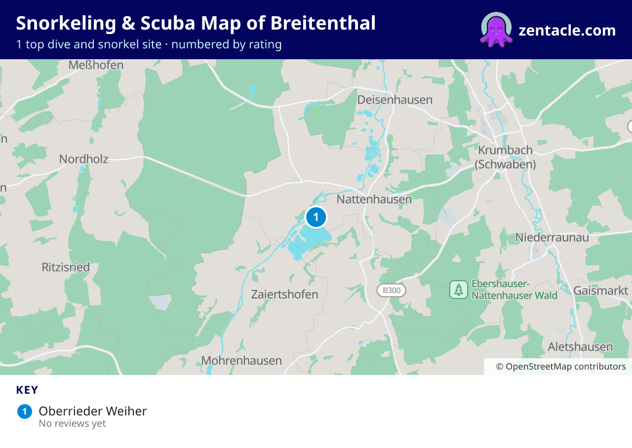 Snorkeling & Scuba Map of Breitenthal: numbered map of the top 1 dive and snorkel sites, with ratings