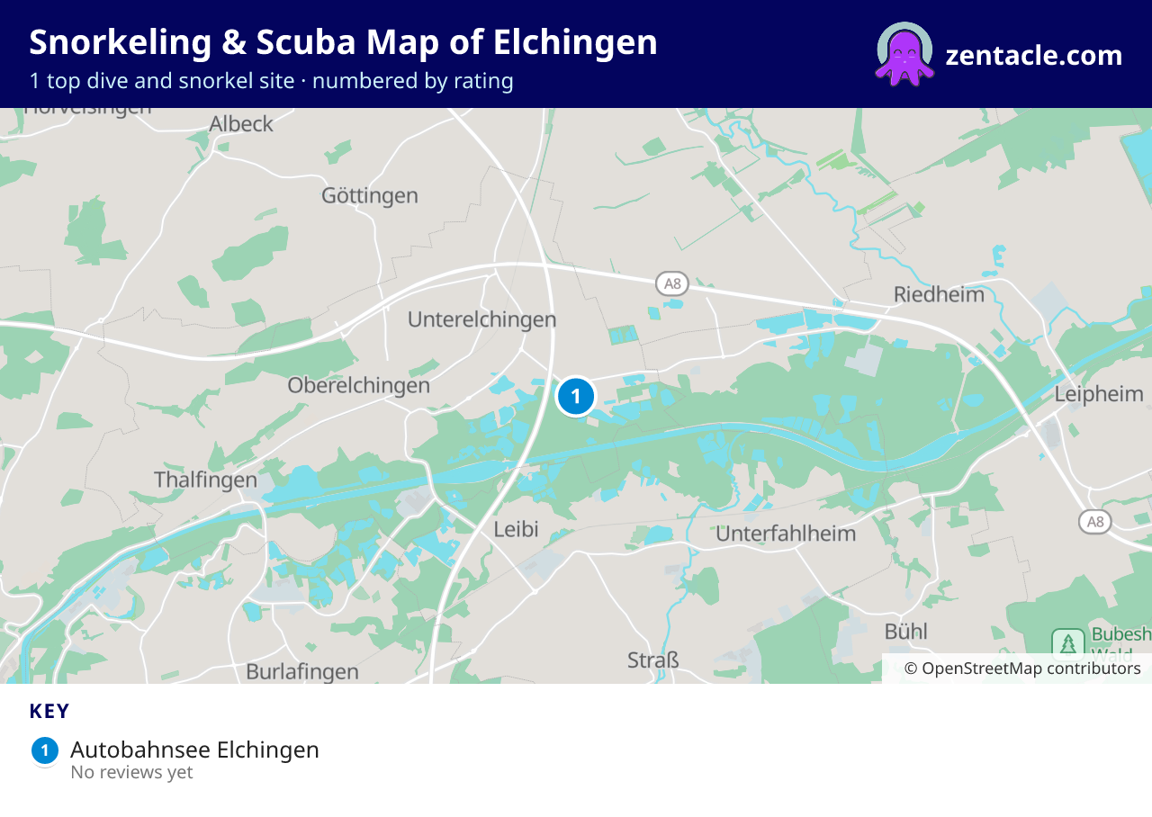 Snorkeling & Scuba Map of Elchingen: numbered map of the top 1 dive and snorkel sites, with ratings