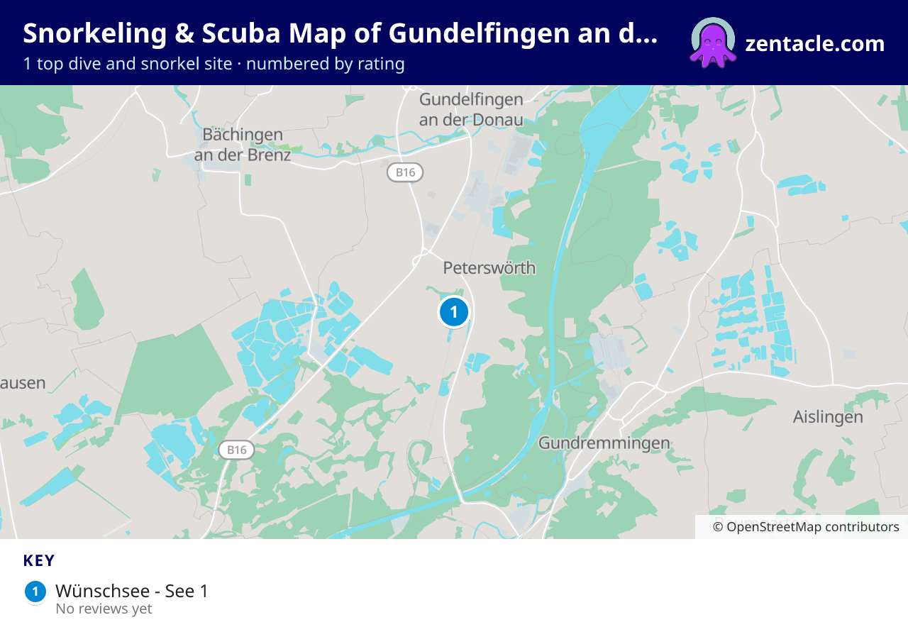 Snorkeling & Scuba Map of Gundelfingen an der Donau: numbered map of the top 1 dive and snorkel sites, with ratings