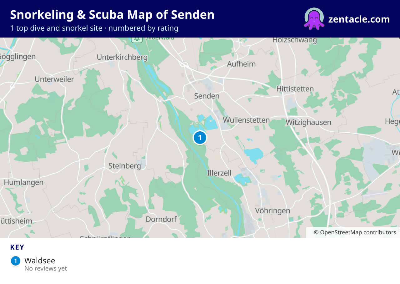 Snorkeling & Scuba Map of Senden: numbered map of the top 1 dive and snorkel sites, with ratings