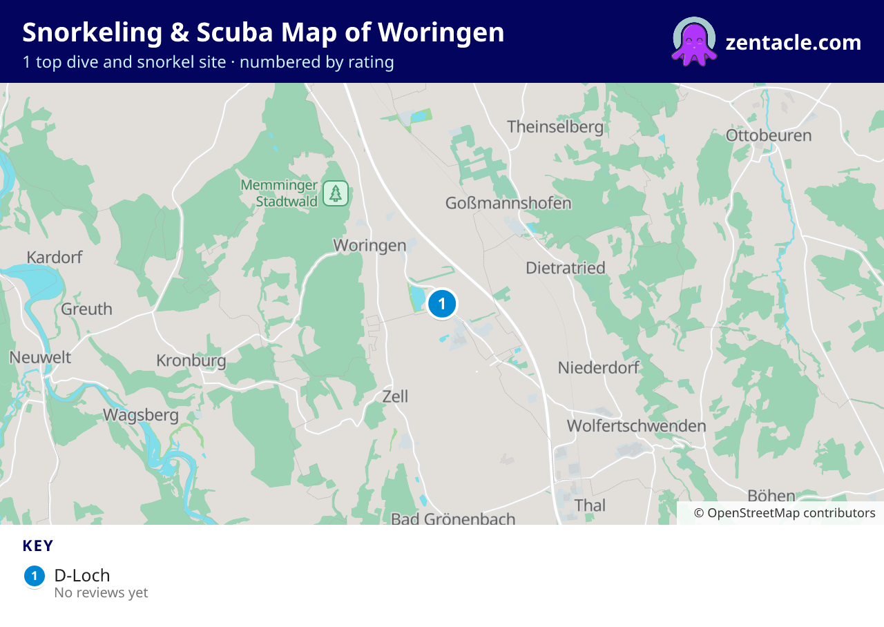 Snorkeling & Scuba Map of Woringen: numbered map of the top 1 dive and snorkel sites, with ratings